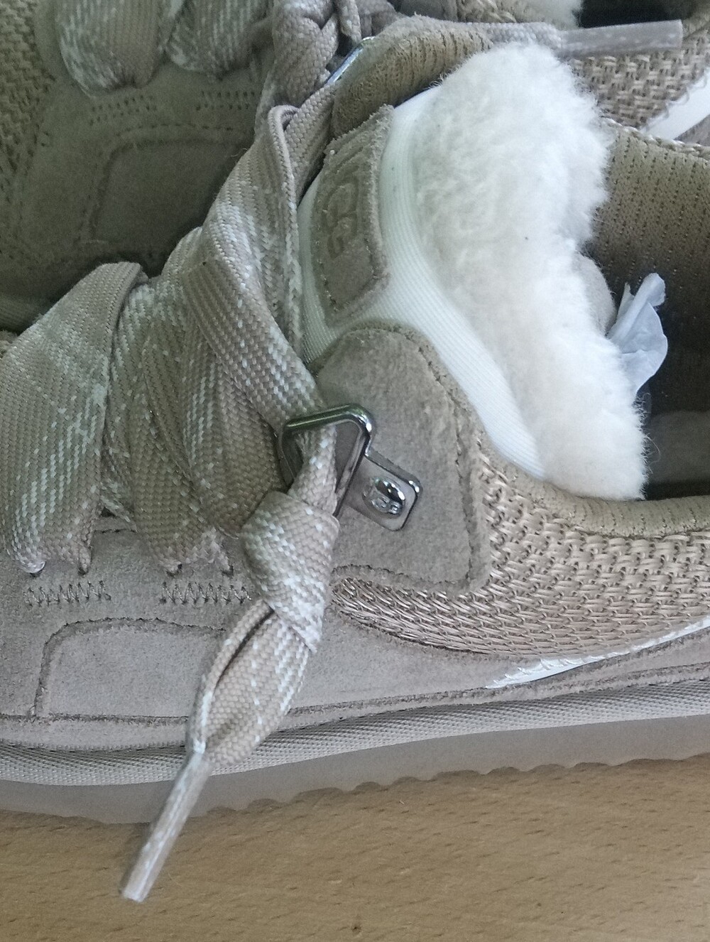 UGG Kids Beige Tan Lace-Up Faux Fur Sneakers